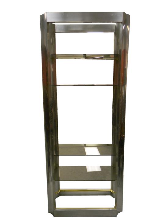 Appraisal: Contemporary standing chrome and glass display cabinet rectangular framework with