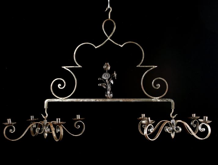 Appraisal: Continental Wrought-Iron Provincial Eight-Light Bar Chandelier in the early th