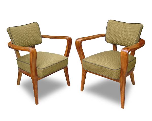 Appraisal: A pair of Italian walnut open armchairs circa The rectangular