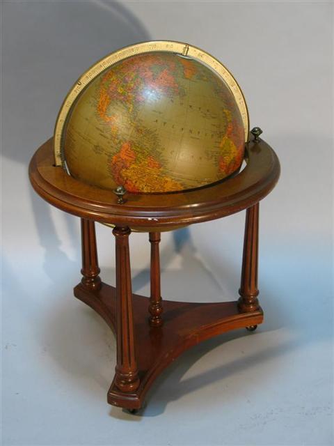 Appraisal: MODERN REPLOGLE GLOBE AND FRUITWOOD STAND The inch globe suspended