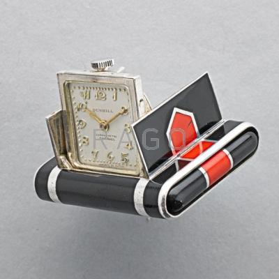 Appraisal: DUNHILL SILVER AND ENAMEL PURSE WATCH BY TAVANNES Art Deco