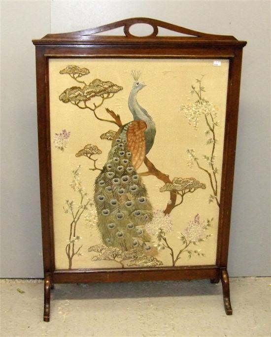 Appraisal: Early th century mahogany firescreen inset with a needlework panel