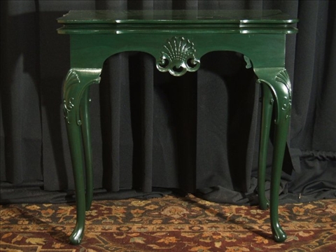 Appraisal: CHIPPENDALE STYLE PAINTED GREEN CARD TABLE The shaped hinged top