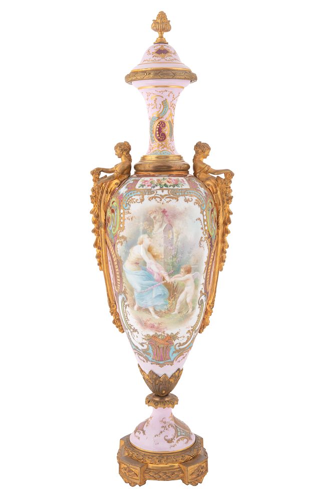 Appraisal: AN ORMOLU-MOUNTED TWO-HANDLED SEVRES STYLE VASE COLLOT LATE TH-EARLY TH