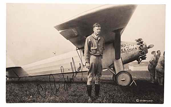 Appraisal: Charles Lindbergh Signed Real Photo Postcard Silver gelatin real photo