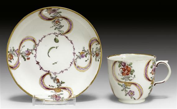 Appraisal: BEAKER AND SAUCER WITH GARLAND AND BAND DECORATION ZURICH CIRCA