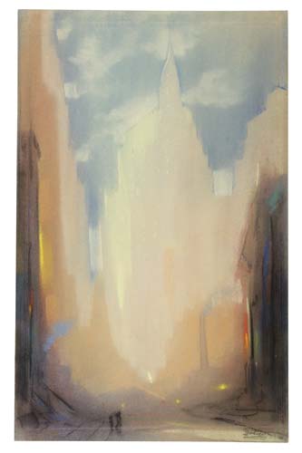 Appraisal: LEON DOLICE Skyscrapers New York Color pastels on tan wove