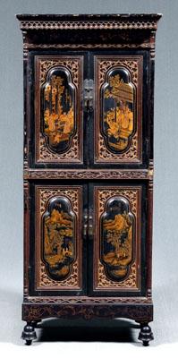 Appraisal: Fine Chinese export lacquer cabinet on frame two-section cabinet each