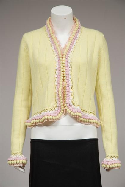 Appraisal: Chanel cashmere cardigan and shell sweater and coordinated pants spring