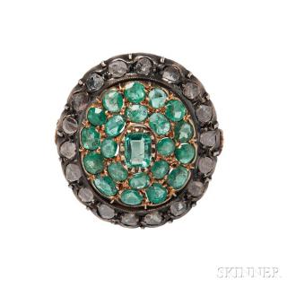 Appraisal: Renaissance Revival Emerald and Diamond Ring set with step- and