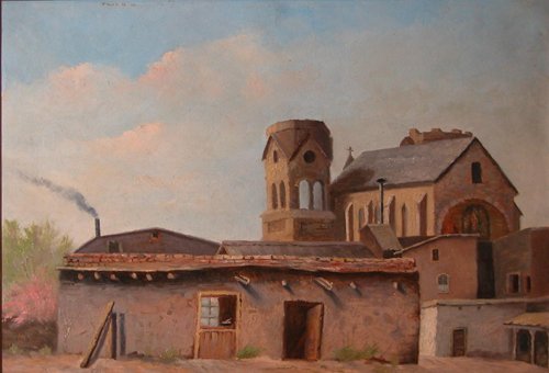 Appraisal: Rural Church in Colorado surrounded by Pueblo Buildings Artist Skelton