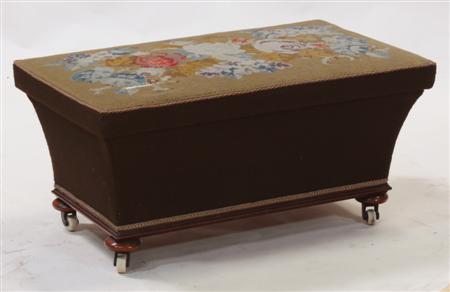 Appraisal: A Victorian sarcophagus ottoman the rectangular lid with floral tapestry