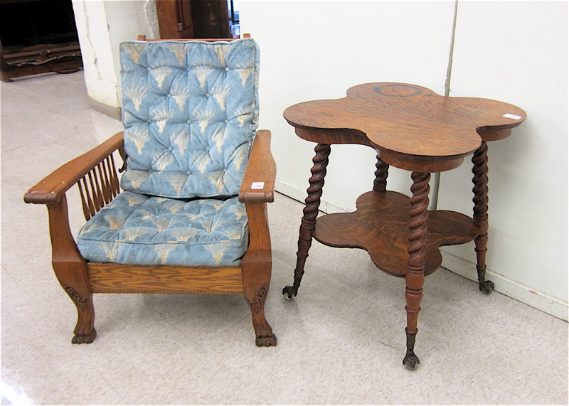 Appraisal: OAK MORRIS CHAIR AND LAMP TABLE American late th century