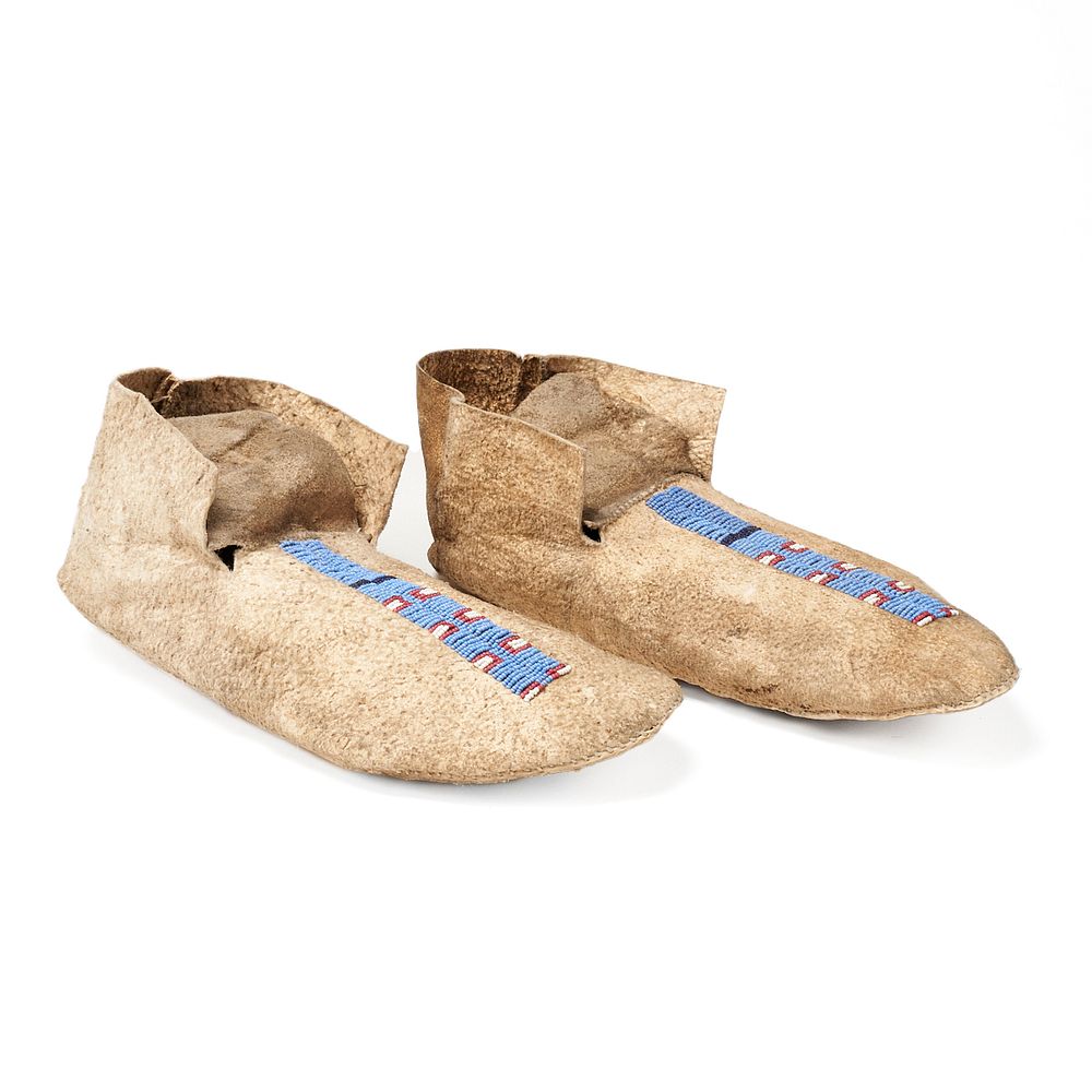 Appraisal: Pair of Plains Beaded Hide Moccasins Stripe Pair of Native