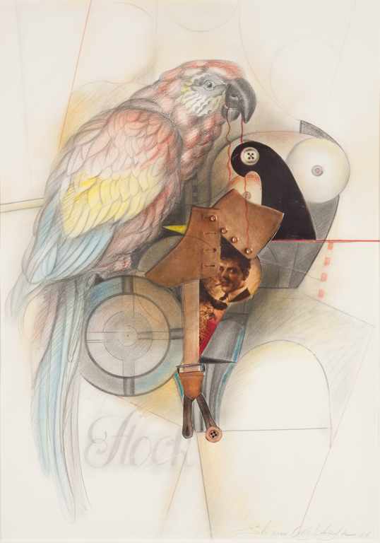 Appraisal: Shimon Okshteyn Russian b Parrot colored pencil and collage on