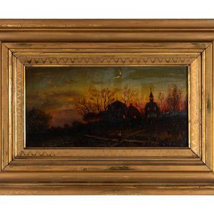 Appraisal: American School th Century Village Scene at Dusk oil on