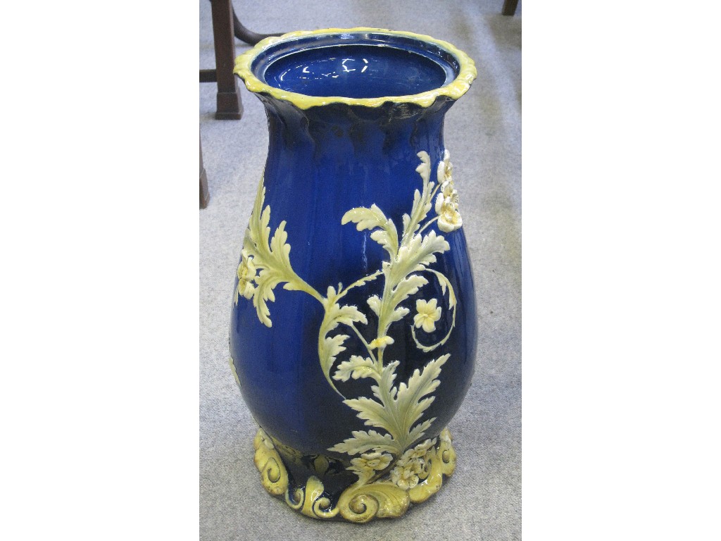 Appraisal: Large majolica vase with applied decoration of flowers