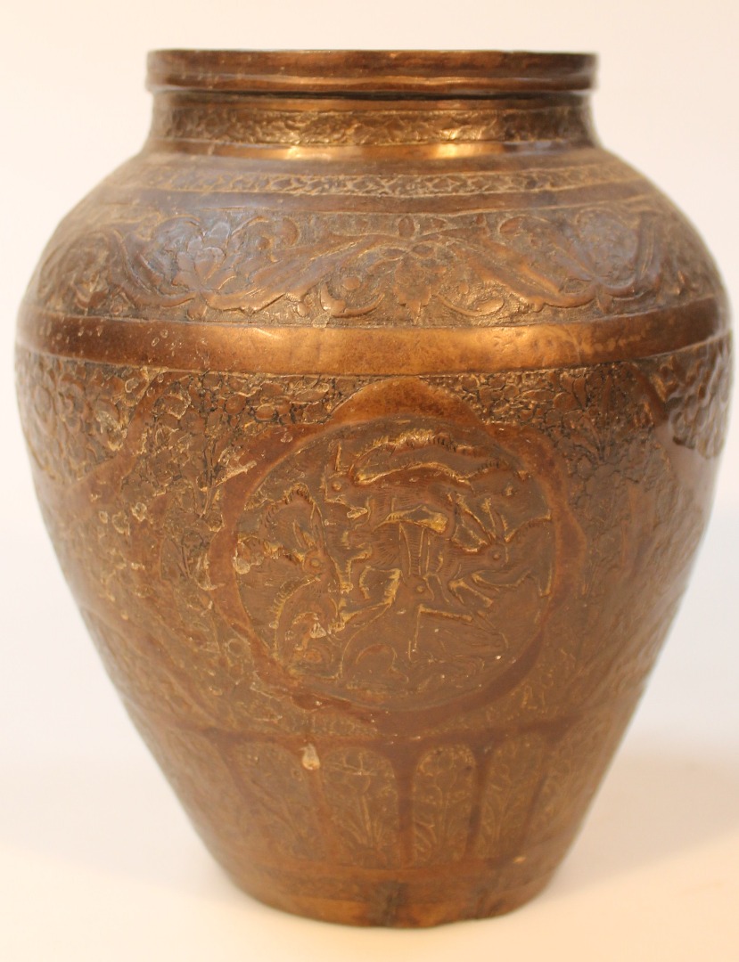 Appraisal: A Japanese Meiji period bronze vase the cylindrical shouldered body