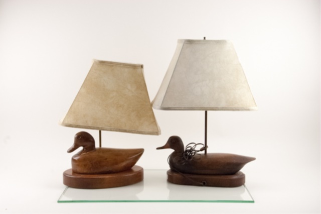 Appraisal: Base is a carved duck both with shades Largest H