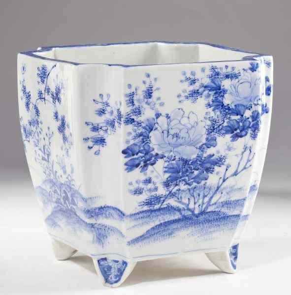 Appraisal: Chinese Blue White Porcelain Planterpossibly th century paneled sides with