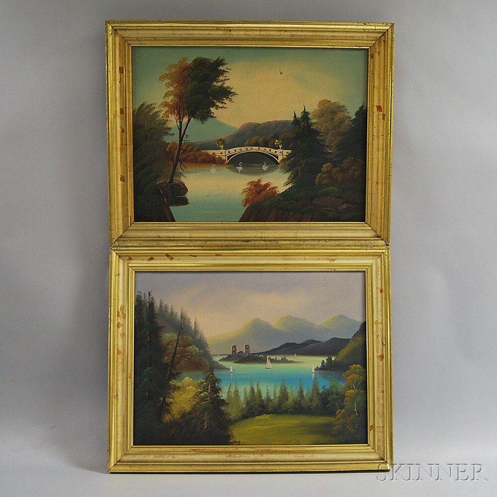 Appraisal: American School th th Century Two Riverscapes Unsigned Oil on