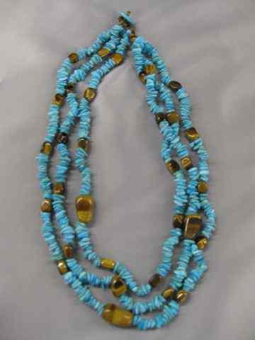 Appraisal: Tiger Eye Turquoise Necklace triple strand '' long