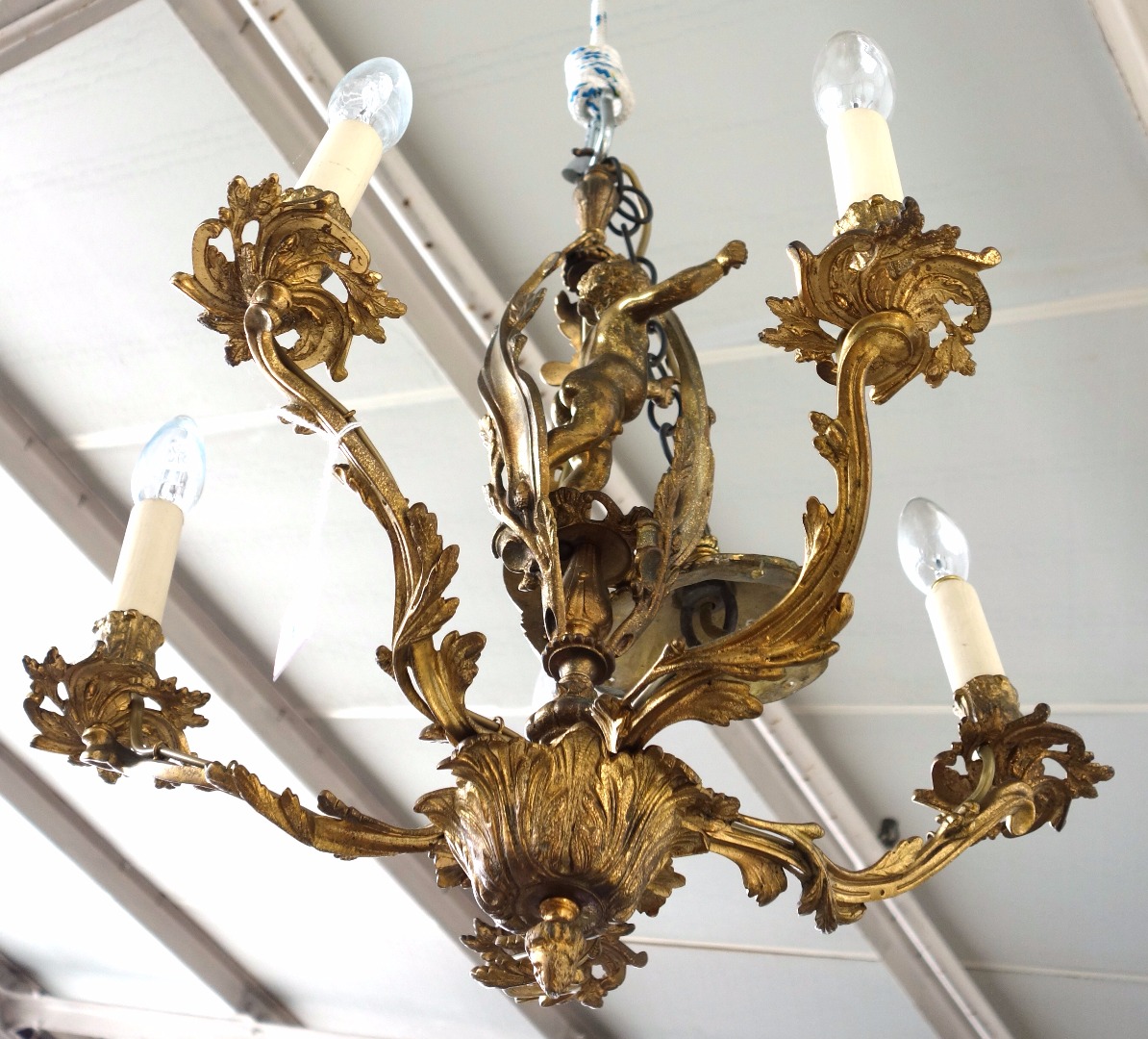 Appraisal: A Louis XV style gilt bronze five branch foliate cast