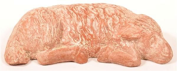 Appraisal: Molded Redware Reclining Lamb Door Stop Molded Hollow Body Redware