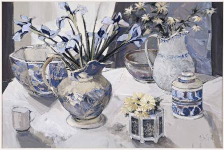 Appraisal: ETHEL WALKER SCOTTISH B STILL LIFE WITH IRISES Signed gouache