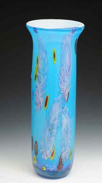 Appraisal: A TALL BLUE GROUND MURANO GLASS CYLINDRICAL VASE with flaring