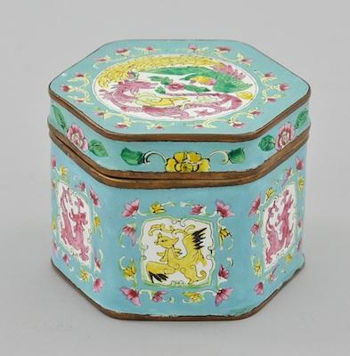 Appraisal: A Chinese Enameled Hexagonal Box With a removable lid decorated