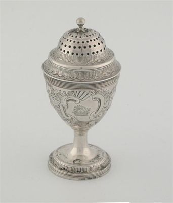 Appraisal: A George III vase shaped caster with later embossed decoration