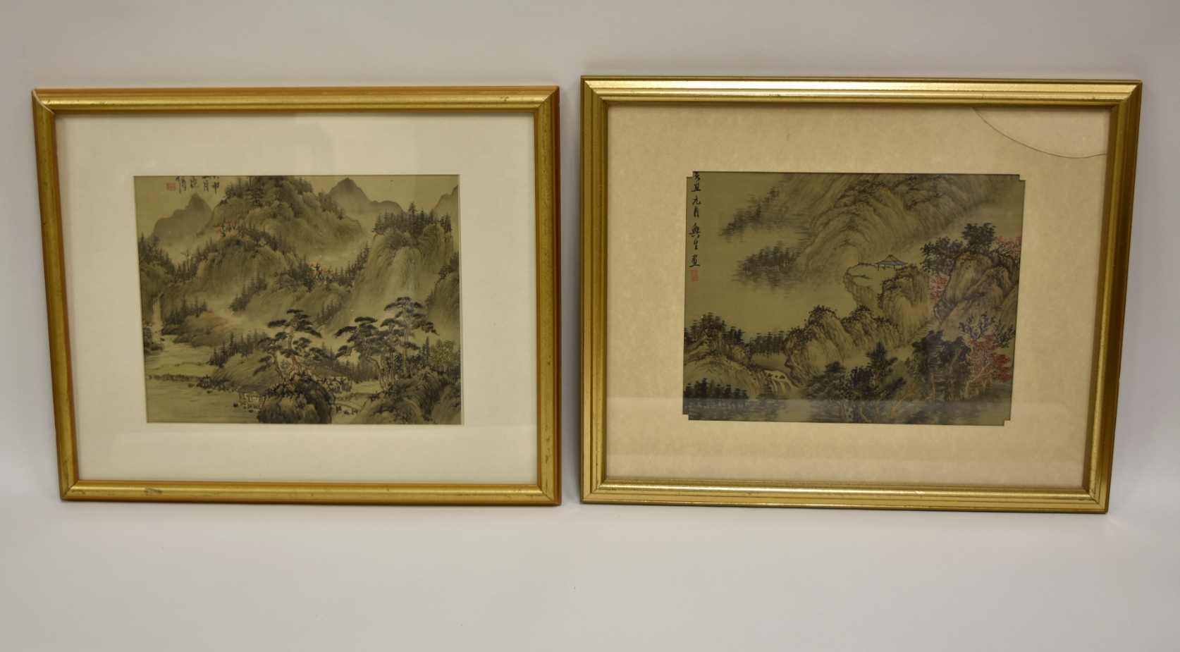 Appraisal: SET OF CHINESE COLOR PAINTING W MOUNTAINEOUS SCENE two Chinese