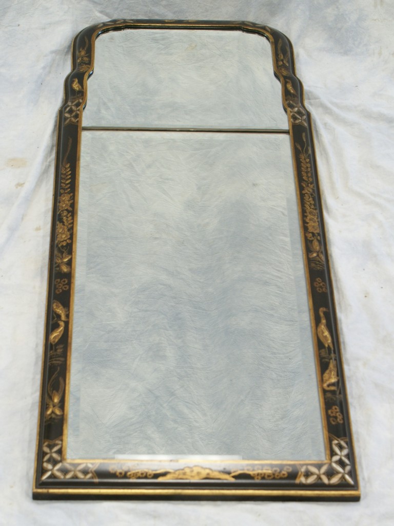 Appraisal: Kittinger Queen Anne style black lacquer two part wall mirror