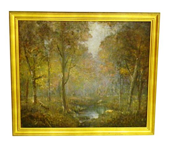 Appraisal: Unsigned oil on canvas American School c autumnal landscape with