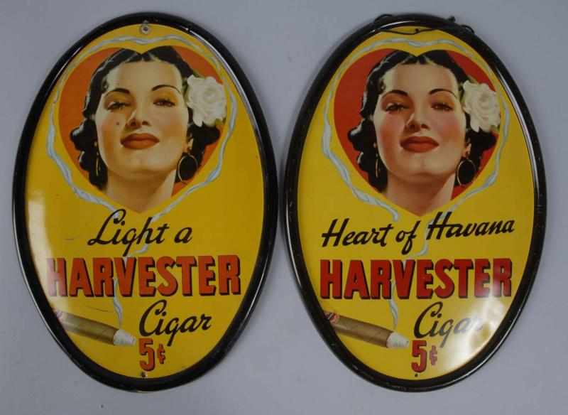 Appraisal: Pair of Harvester Cigar Advertising Signs Description s Condition Very