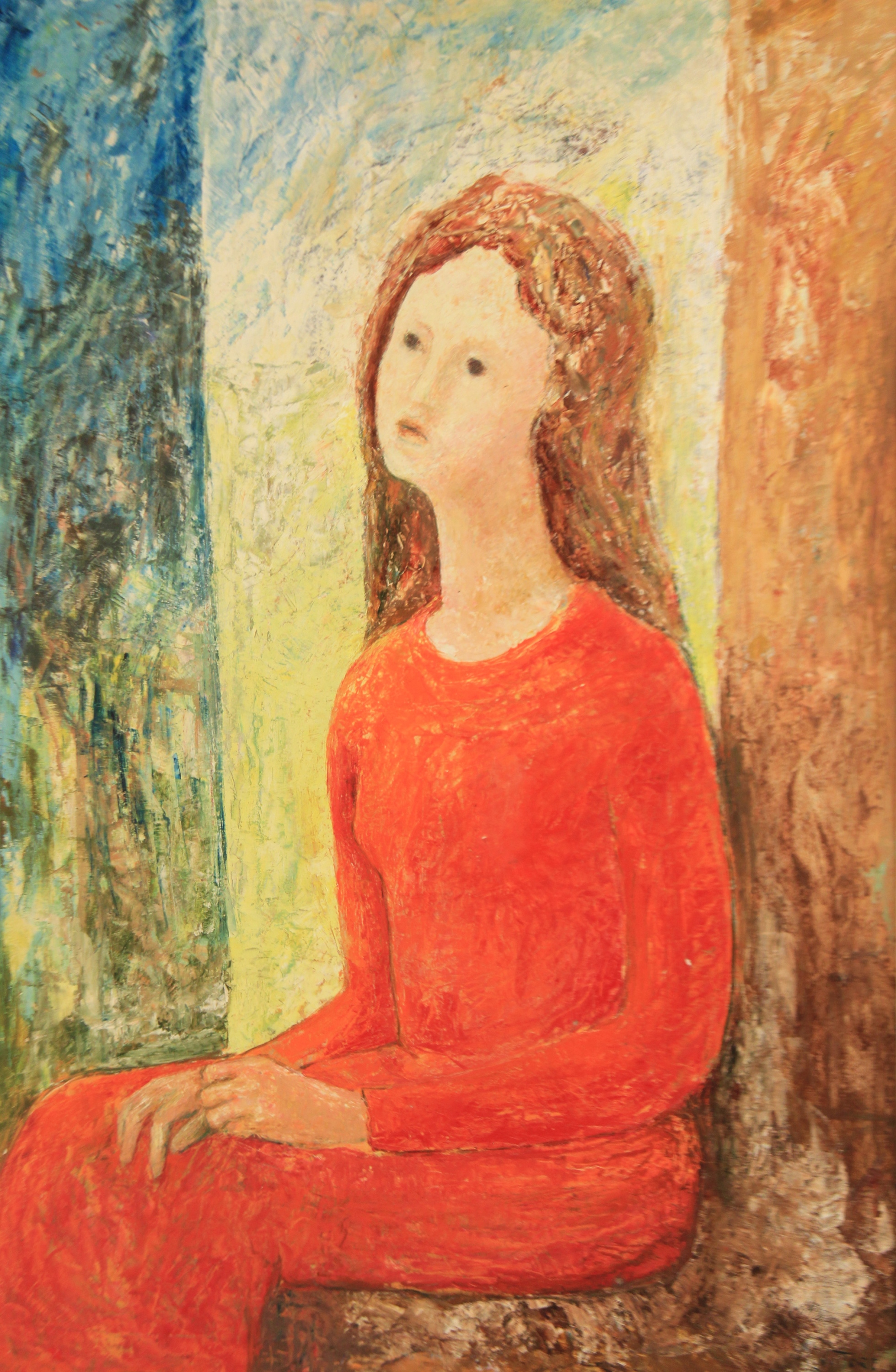 Appraisal: VITTORE BOCCHETTA PORTRAIT OF WOMAN IN RED DRESS Expressionist oil