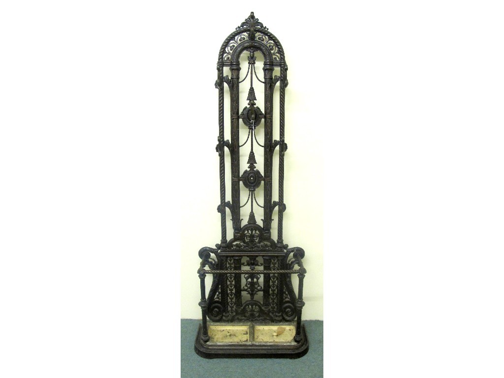 Appraisal: A Victorian Gothic Revival cast iron hall stand with ornate