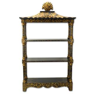 Appraisal: Mid Century Carved Wood Black and Gold Painted Wall Shelf