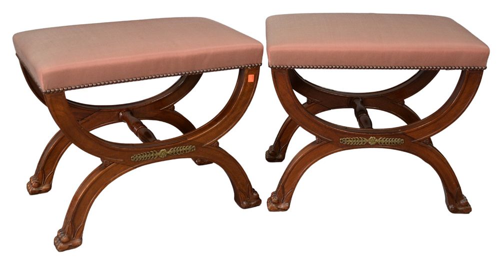 Appraisal: Pair of Continental Benches with cerule bases ending in paw