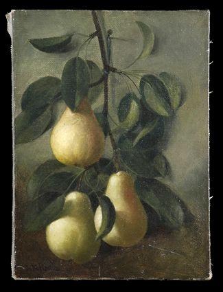 Appraisal: AMERICAN SCHOOL PEARS ON A BRANCH Oil on canvas x