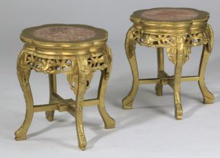 Appraisal: Asian inspired marble top low tables Pair of Asian inspired