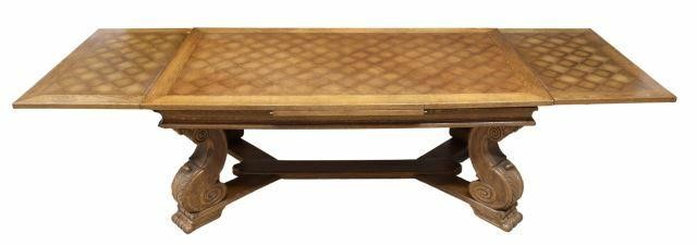 Appraisal: French oak draw-leaf dining table th c parquetry tabletop dual