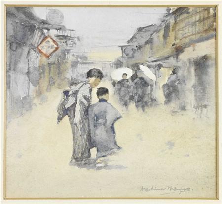 Appraisal: MORTIMER LUDDINGTON MENPES BRITISH - STREET SCENE JAPAN Signed watercolour