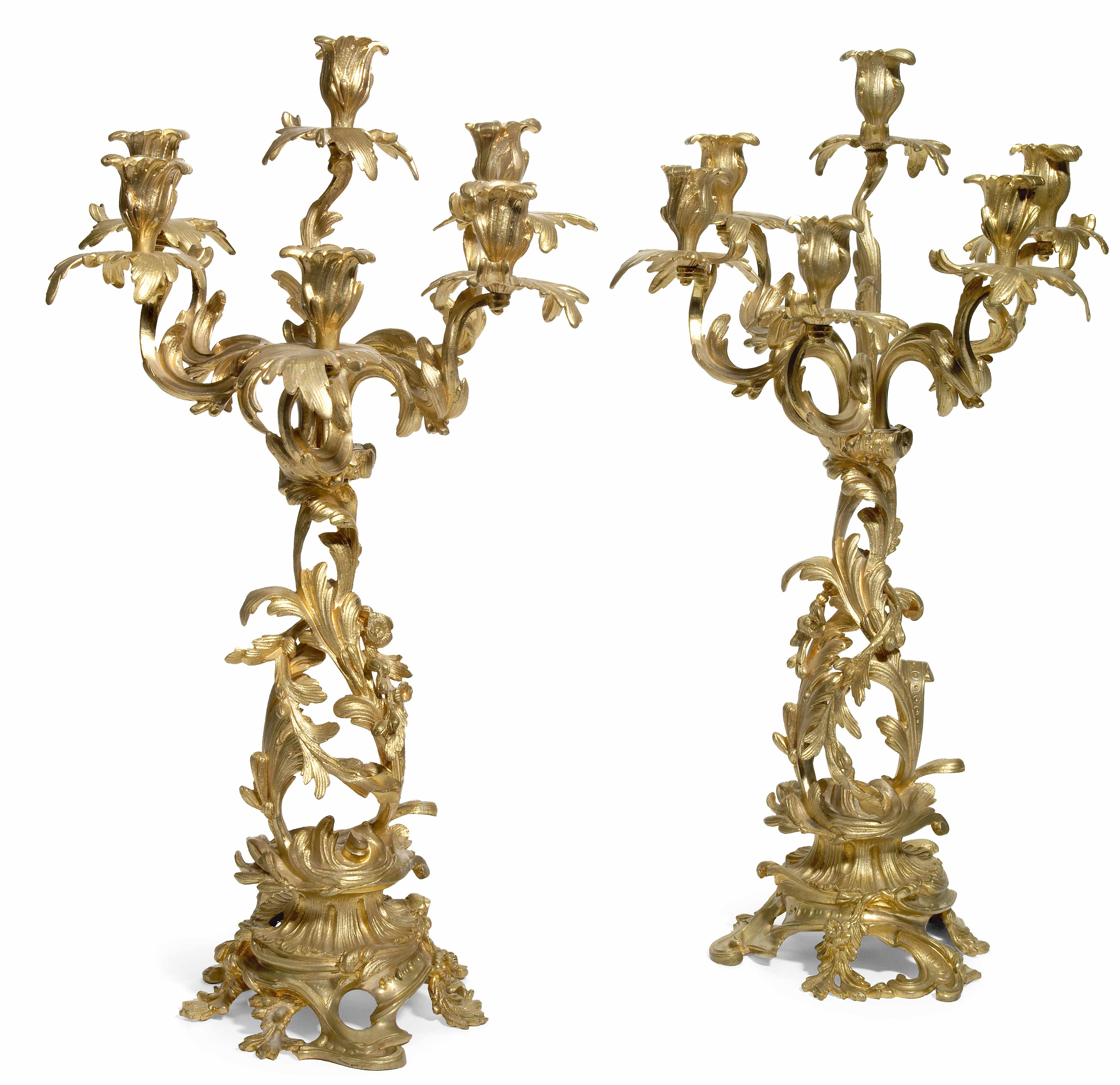 Appraisal: A pair of Louis XV style gilt bronze six light