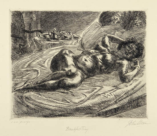 Appraisal: JOHN SLOAN Nude and Breakfast Tray Etching x mm x