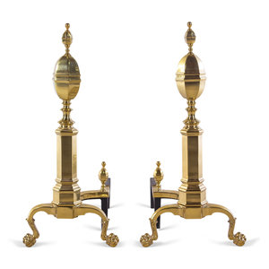 Appraisal: A Pair of English Brass Andirons th Century Height x