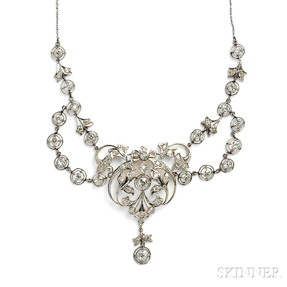 Appraisal: Diamond Necklace designed as scrolling foliage set with old European-