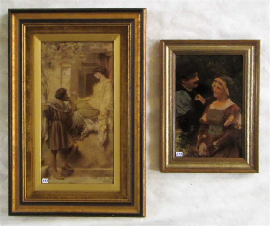 Appraisal: TWO VICTORIAN CRYSTOLEUM PRINTS ON GLASS courting couples Images measure