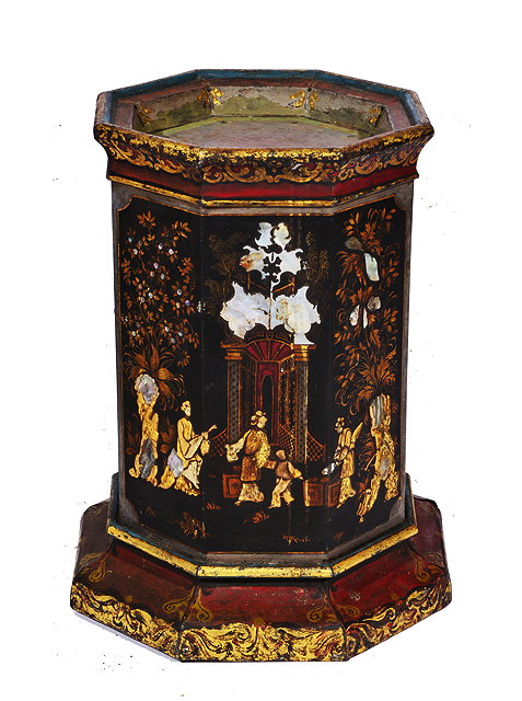 Appraisal: A REGENCY TOLEWARE LACQUERED CHINOISERIE DECORATED COUNTER TOP TEA DISPLAY